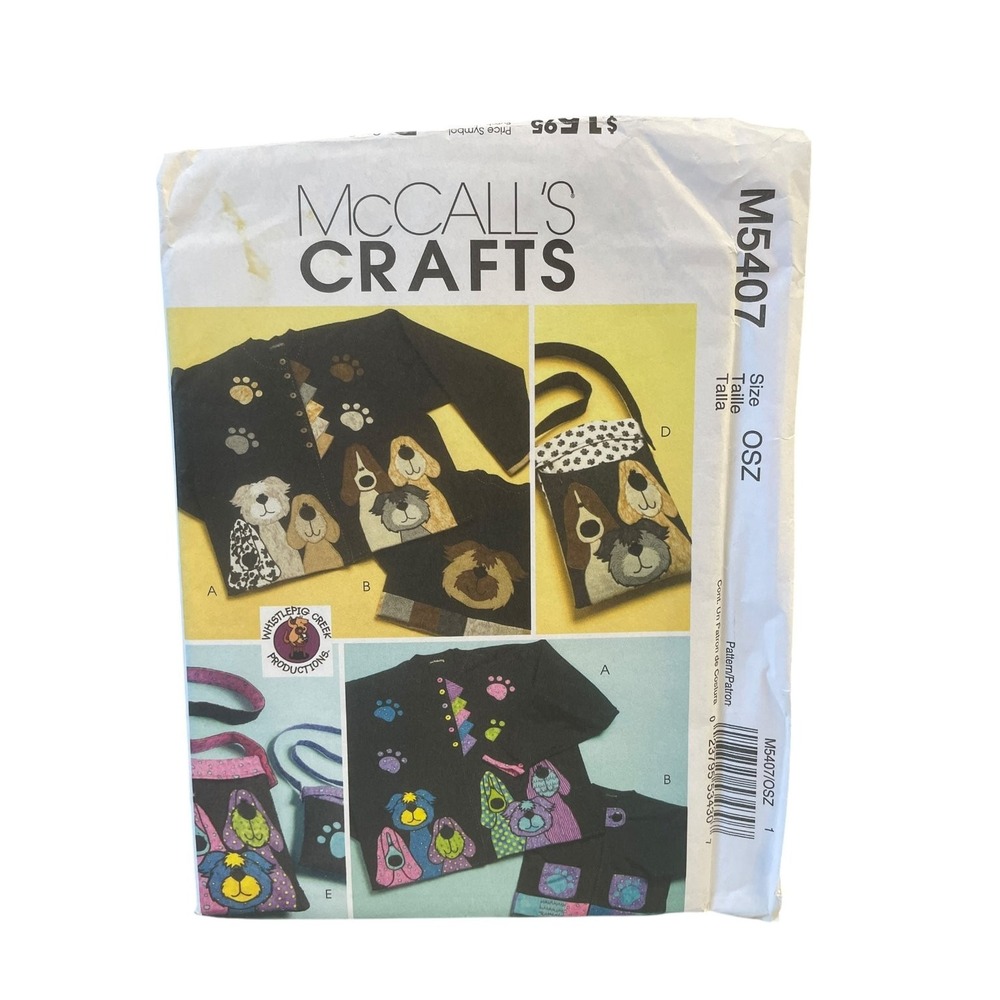 McCALL'S M5407 Dog Applique Jacket Tote Size OSZ Craft Sewing Pattern UNCUT